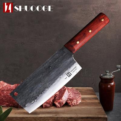 China Fangzuo Kitchen Knives Tang Cleaver Chinese Chef Viable Handmade Forged High Carbon Plated Steel Knife Full With Wood Handle for sale