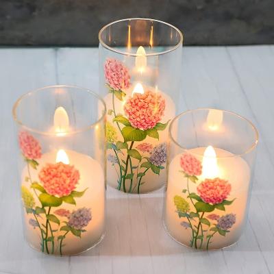 China Birthdays Orstar Spring Candles with Remote and Romantic Love Theme Hydrangea Decal LED Candles, Battery Operated Real Wax Candles for sale