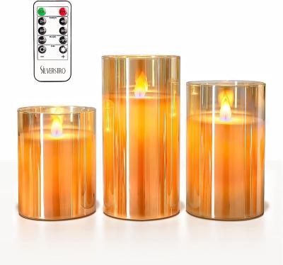 China Birthdays Orstar Amber Flame Decorative Candles With Exterior , Gold Plated Flickering LED Glass Candles for sale