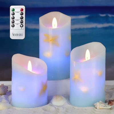 China Birthdays Orstar Nautical Theme Flameless Candles with Outside, Beach Decor Shell Starfish Embedded LED Candles for sale