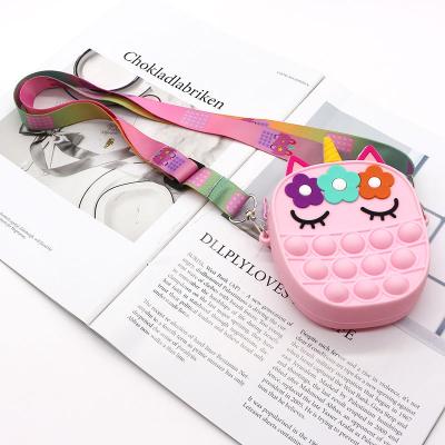 China Fashion Push Noise Bubble Squishy Toy Decompression Gift Mini Wallet Sensory Toys Kids Squishy Bag Silicone Unicorn Coin Purse for sale