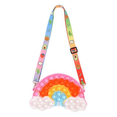 China Amazon Eco-friendly hot product colorful cute bubble popit bubble fidget toy kids girls rainbow clouds cross - coin purse change bag of body for sale