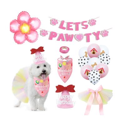 China Indoor Pet Leaves Pawty Happy Birthday Rose Flower Foil Balloon Hat Scarf Dress Dog Birthday Party Supplies for sale