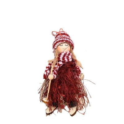 China New Christmas Cloth 2021Amazon Knitted Woodgrain Decorations Tassel Yarn Creative Cute Doll Skiing Pendant Jewelry for sale