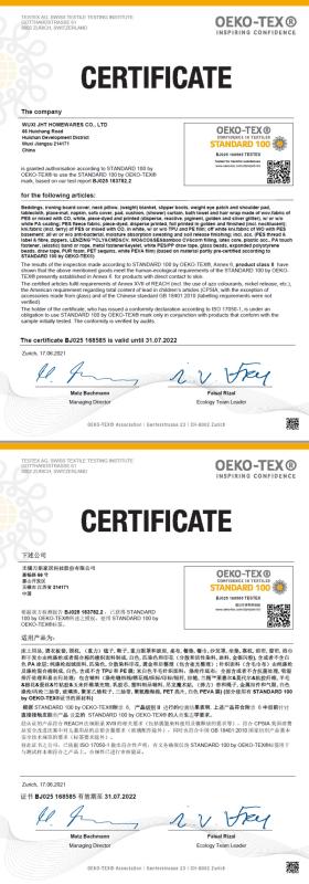 Oeko-Tex standard 100 - Wuxi Jht Homewares Co., Ltd.