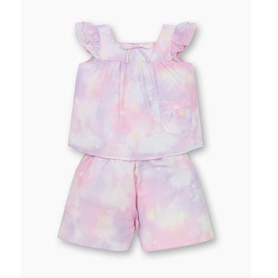 China 2021 Sweet Petal Kid Sleeve Tops Shorts Set Tied Dyed Boutique Baby Girl Garbage Girl Summer Kids Outfit Clothing Set 2pcs for sale