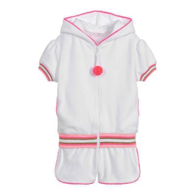 China Customized Casual Two Piece Infants Kids Clothing Sets 2021 With Pompom Summer Shorts Girls Dress Sets With Hoodie for sale