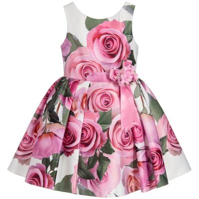 China Breathable Child Boutique Style Floral Print Toddler Girls Dresses 6 to 14 Years Summer Sleeveless Dress with Back Bow Sash for sale