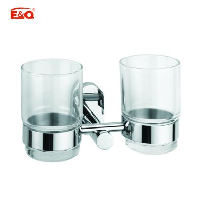 China Hotel Modern Modern Bathroom Wall Mounted Stainless Steel Frosted Glass Double Cup Toothbrush Holder for sale