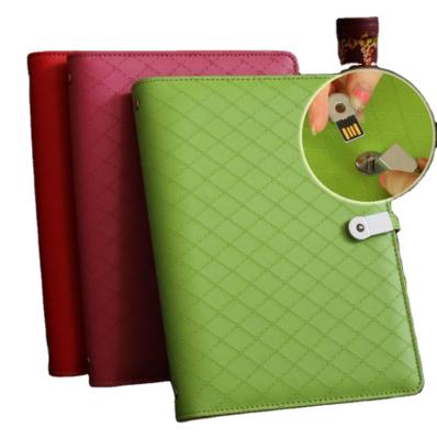 China Factory High Quality Hardcover Book Gift Set PU Leather Notebook with USB Loop Leather Cover Organizer Agenda with USB Flash Drive for sale