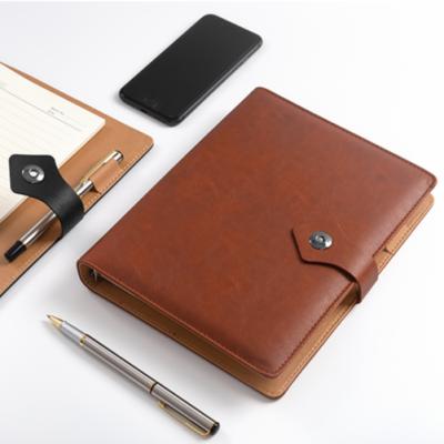 China Hardcover Book PU Cover Organizer Leather Notebook with Solar Calculator Leather Agenda with Card Slots, Pen Lopp and Button for Closure for sale