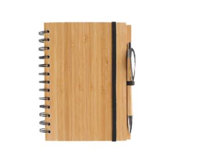 China Factory wholesale hardcover book bamboo cover spiral notebook with elastic band and pen loop for sale