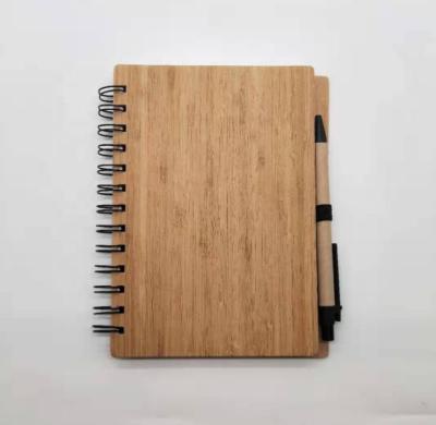 China Factory Wholesale Hard Cover Wood Cover Spiral Notebook with Pen Buckle Wood Notebook Wooden Spiral Notebook for sale