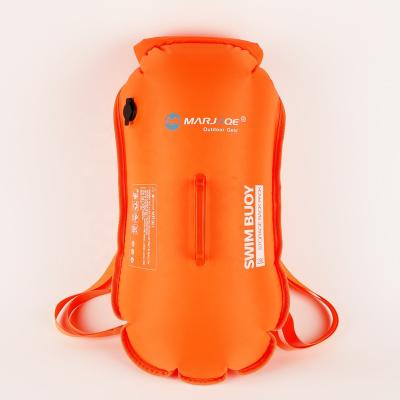 China MARJAQE Light Weight Waterproof Nylon Double Airbags Swimming Float Bag Shoulder Double Orange Swim Buoy Waterproof Outdoor Storage Backpack for sale