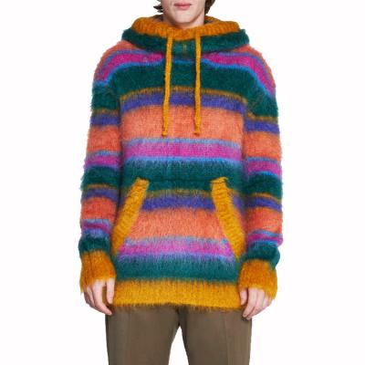 China custom Anti-wrinkle AiNear logo plus size long sleeve fuzzy pullover sweater men knit hoodie striped mohair knitted mens hoodie sweater for sale