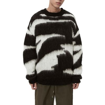 China Anti-Wrinkle AiNear Custom Logo y2k Oversized Jacquard Knit Sweater Mens Knitwear Crew Neck Fuzzy Mohair Long Sleeve Mens Sweaters for sale