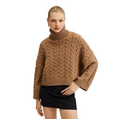 China custom logo AiNear Anti-wrinkle designer knit pullover sweater women knitwear long sleeve tortoise neck cashmere cable knit women's sweaters for sale