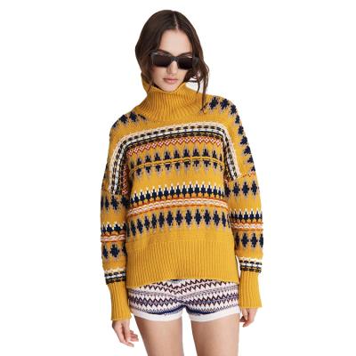 China custom Anti-wrinkle AiNear logo designer winter knit sweater women knitwear long sleeve tortoise neck cotton intarsia knitted women sweaters for sale