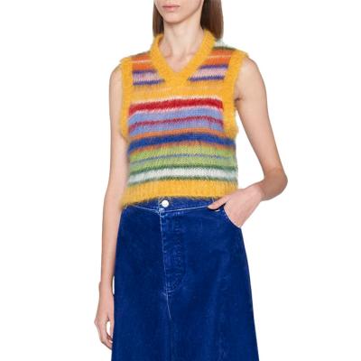 China multicolor Anti-wrinkle AiNear custom logo designer knit vest women's striped mohair knitted sweaters women's sleeveless sweaters for sale