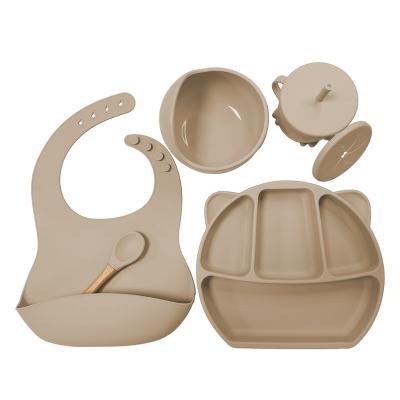 China BPA Free 2021 Wholesale Baby Feeding Set 5Pcs Kids Gift Tableware Baby Food Feeder Suction Bowl Silicone Dinner Dish 5Pcs Free for sale