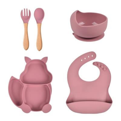 China Food Grade BPA Toddler Feeding Set Eco Friendly Kids Wholesale Cheap Logo Silicone Dinner Baby Feeding Set for sale