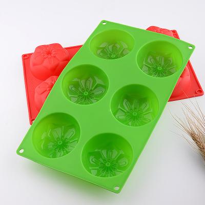 China Viable 12 Cavity Chocolate Baking Collapsible Cake Mold Rose Flower Shape 6 Holes 3D Silicone Flower Cake Molds for sale