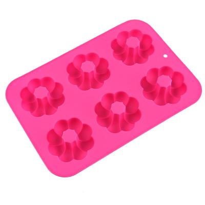 China Viable 3D Non Stick Reusable Flower Form Silicon Baking Donuts Mold Mini Big Silicone Donuts Cake Mold for sale