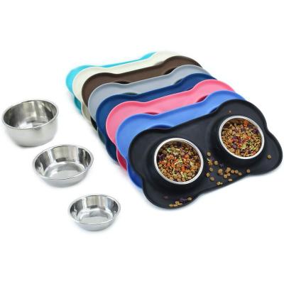 China DIVTOP Stainless Steel Non-Automatic Water and Food Feeder Non Spill Resistant Silicone Mat Dog Bowl for Pets Puppy Small Medium Dogs. for sale