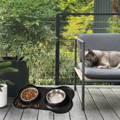 China DIVTOP 2021 Non-automatic Stainless Steel Metal 2 in 1 Bowl Pet Drinking Luxury Bowls, Silicone Rubber Mat Travel Cat Dog Bowl Modern Color for sale