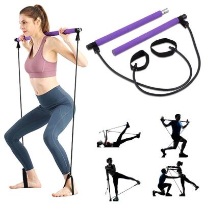 China Durable Portable Bar Kit Resistance Band, Pilates Hip Shaping Sit Up Yoga Pilates Stick With Foot Loop for sale