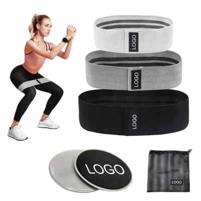 China Durable Custom Fabric Logo Exercise Stretch Hip Circle Booty Bands, Gym Fitness Disc Resistance Bands Slip Set. for sale