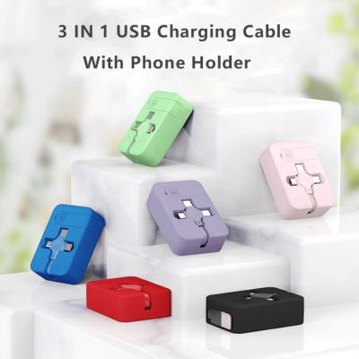 China Type-C Mobile Phone Cable Cord USB Lightning Fast Charging Micro 3 in-1 USB Cable Charger Data Cable with Stand Line for sale