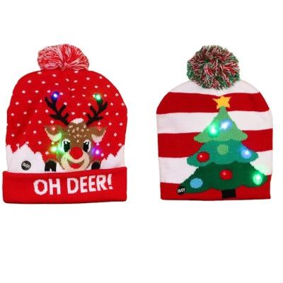 China Knit New Party Hat Sweater Knitted Beanie Sweater Christmas Led Light Hats LED Lighting Christmas Hat for sale