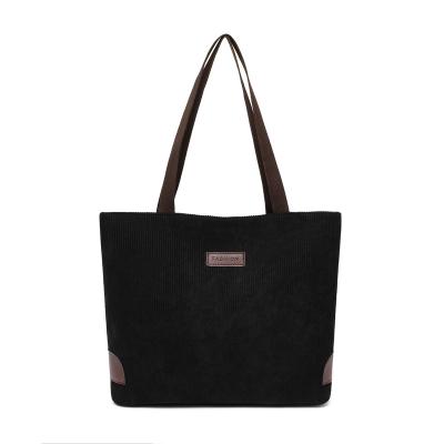 China Fashion Women Black Polyester Oversized Canvas Large Tote Shopping Tote Handbags With PU Leather Handle for sale