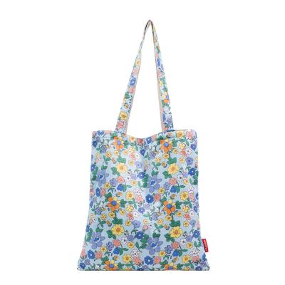 China Fashion Bag Outdoor Cotton Travel Beach Handbag Tote Flower Pattern Foldable Shoulder Bag for sale