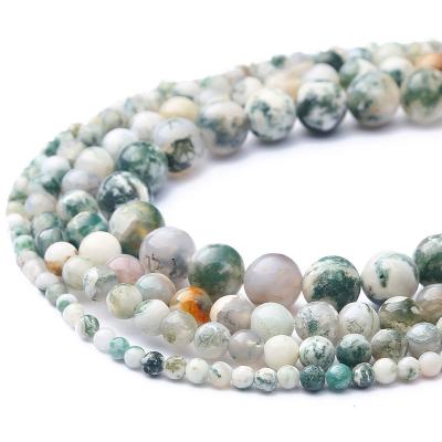 China Jewelry Making Natural Stone Beads Moss Agate Loose Round Beads White For Jewelry Making DIY Bracelet Necklace Earring Jewelry Accessories for sale