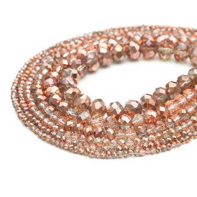 China In Half Rose Gold Faceted Glass Crystal Rondelle Plated Loose Beads Stock 2/3/4/6/8/10mm for sale