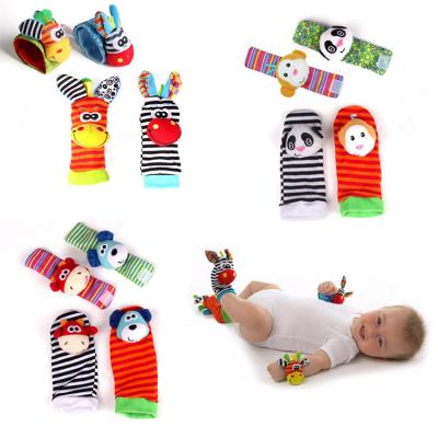 China Toy Hot Selling Baby Wristbands and soft socks rattle cute animal baby rattle wearable socks toys different styles for baby rattles for sale