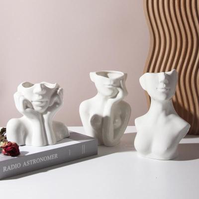 China New Arrival Modern Human Body Vase Art Vase Deco White Ceramic Vase For Hotel Home Office Decor for sale