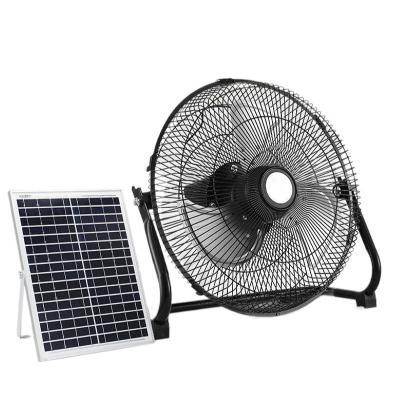 China Rechargeable Solar Fan Wind Strong House Built-in 12 Inch Battery Camping Floor Fan for sale