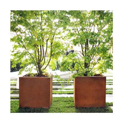 China Easily Assembled Garden Large Metal Box Tree Planters Flower Planter Corten Cube Steel Planter Custom Outdoor Box Pots for sale