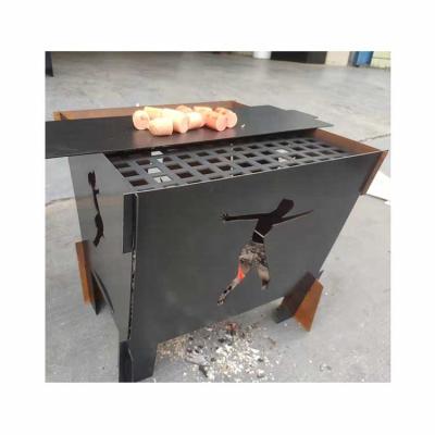 China Custom Stocked Folding Fire Pit Portable Corten Steel Fire Pit Black Powder Coated Steel Camping Pit for sale