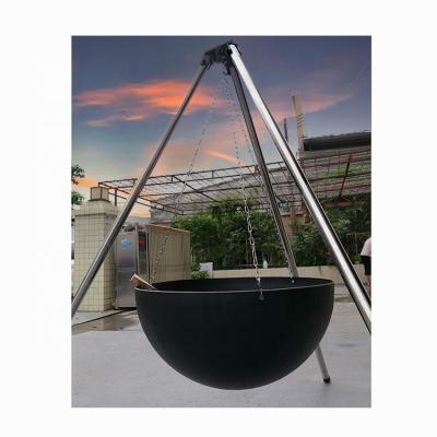 China Custom Hanging Burning Fire Stocked Bowl Shaped Wood Tripod Hanging Fire Pit and BBQ Chimney for sale