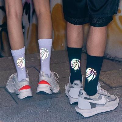 China Cotton Antibacterial Custom Mens Glow In The Dark Reflective Cycling Stocking Socks for sale