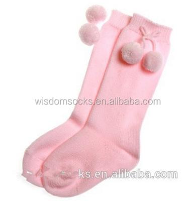 China Wholesale High Quality Cute Antibacterial Baby Kids Girls Bow Pom Pom Socks for sale