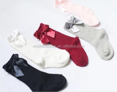 China 2020 Antibacterial Hot Sale 100%cotton Crew Student Fashion Kids Baby Bow Cute Socks for sale