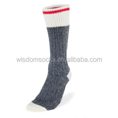 China Canada Antibacterial Casual Red Unisex Laborer Miner Stripe Crew Cotton Work Socks for sale