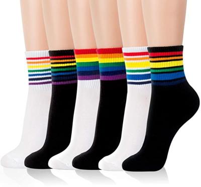 China 2021 Hot Sale Good Quality Antibacterial Stripe Sport Women Design Crew Work Socks for sale