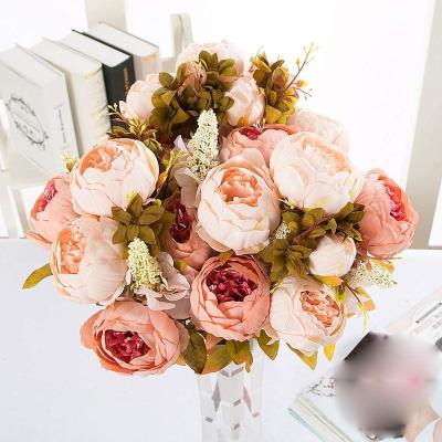 China Wholesale Realistic Flower Outdoor Wedding Party Artificial Silk Peony Heads 13 Arrangements Home Decoration for sale