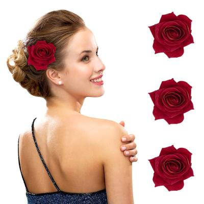 China Wholesale Rose Hair Pin Flower Brooch Floral Clips Flamenco Dancer Hairpin for Woman Girl Party Wedding for sale